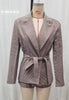 Women's Lapel Collar Long Sleeve Polyester Plaid Suit Set with Houndstooth Shorts in Elegant Sophisticated Style for Autumn Work