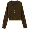 Women's A-shaped Fall Thin Solid Color Long Sleeve Single Row Multiple Buckles Wave Cardigan with Shoulder Strap Style for Autumn