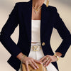 Women's Regular Fit Polyester Urban Landscape Lapel Cardigan with Long Sleeves One Button Closure and Buttons for Autumn Office Style