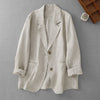 Women's Loose Fit Two Button Cotton Solid Color Suit Collar Street Style Blazer Jacket for Spring in Pink