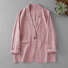 Women's Loose Fit Two Button Cotton Solid Color Suit Collar Street Style Blazer Jacket for Spring in Pink