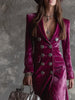Women's Velvet-Style Blazer Dress, Double-Breasted Front, Long Sleeves and Split Hem