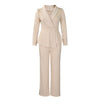 Women's Casual Long Sleeve Solid Color Loose Straight Leg Polyester Two Piece Pants Set for Office Autumn in Khaki Black