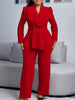 Women's Casual Long Sleeve Solid Color Loose Straight Leg Polyester Two Piece Pants Set for Office Autumn in Khaki Black