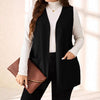 Women's Regular Fit Solid Color Polo Collar Sleeveless Polyester Vest with Pockets for Casual Layering in Black
