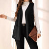 Women's Regular Fit Solid Color Polo Collar Sleeveless Polyester Vest with Pockets for Casual Layering in Black