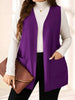 Women's Regular Fit Solid Color Polo Collar Sleeveless Polyester Vest with Pockets for Casual Layering in Black