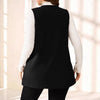 Women's Regular Fit Solid Color Polo Collar Sleeveless Polyester Vest with Pockets for Casual Layering in Black