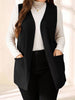 Women's Regular Fit Solid Color Polo Collar Sleeveless Polyester Vest with Pockets for Casual Layering in Black