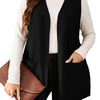 Women's Regular Fit Solid Color Polo Collar Sleeveless Polyester Vest with Pockets for Casual Layering in Black