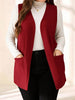 Women's Regular Fit Solid Color Polo Collar Sleeveless Polyester Vest with Pockets for Casual Layering in Black