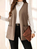 Women's Regular Fit Solid Color Polo Collar Sleeveless Polyester Vest with Pockets for Casual Layering in Black