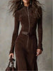 Women's Zip-Front Dress, Stand Collar, Long Sleeves and Shaped Waist
