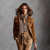 Women's Regular Fit Polyester Solid Color Suit Collar Long Sleeve Single Row Multiple Buckles Jacket with Buttons French Style Winter in Brown Black