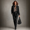 Women's Regular Fit Polyester Solid Color Suit Collar Long Sleeve Single Row Multiple Buckles Jacket with Buttons French Style Winter in Brown Black