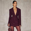 Women's Slim Fit Solid Color Knitted Pullover Dress with Large Lapel in Suit Style for Autumn in White Brown