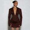 Women's Slim Fit Solid Color Knitted Pullover Dress with Large Lapel in Suit Style for Autumn in White Brown