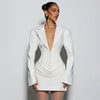 Women's Slim Fit Solid Color Knitted Pullover Dress with Large Lapel in Suit Style for Autumn in White Brown