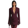 Women's Slim Fit Solid Color Knitted Pullover Dress with Large Lapel in Suit Style for Autumn in White Brown