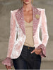 Women's Print Blazer, Lapel Collar, Long Sleeves and Flared Cuffs