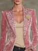 Women's Print Blazer, Lapel Collar, Long Sleeves and Flared Cuffs