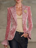 Women's Print Blazer, Lapel Collar, Long Sleeves and Flared Cuffs