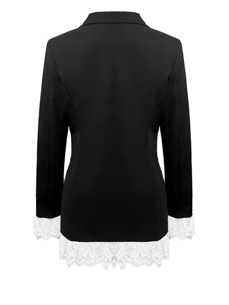 Women's Blazer, Lace Panels, Lapel Collar and Single-Button Front