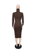 Women's Bodycon Dress, High Neck, Long Sleeves and Brushed Knit Fabric