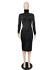 Women's Bodycon Dress, High Neck, Long Sleeves and Brushed Knit Fabric
