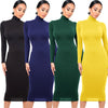 Women's Bodycon Dress, High Neck, Long Sleeves and Brushed Knit Fabric