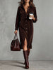 Women's Corduroy Shirt Dress, Collar, Button Front and Long Sleeves