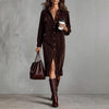 Women's Corduroy Shirt Dress, Collar, Button Front and Long Sleeves