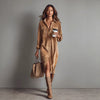Women's Corduroy Shirt Dress, Collar, Button Front and Long Sleeves