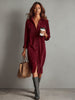 Women's Corduroy Shirt Dress, Collar, Button Front and Long Sleeves