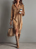 Women's Corduroy Shirt Dress, Collar, Button Front and Long Sleeves