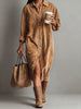 Women's Corduroy Shirt Dress, Collar, Button Front and Long Sleeves