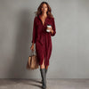 Women's Corduroy Shirt Dress, Collar, Button Front and Long Sleeves