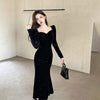 Women's Velvet-Style Mermaid Dress, Long Sleeves and Shaped Neckline