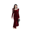 Women's Velvet-Style Mermaid Dress, Long Sleeves and Shaped Neckline