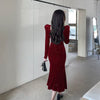 Women's Velvet-Style Mermaid Dress, Long Sleeves and Shaped Neckline