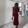 Women's Velvet-Style Mermaid Dress, Long Sleeves and Shaped Neckline