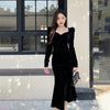Women's Velvet-Style Mermaid Dress, Long Sleeves and Shaped Neckline