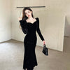 Women's Velvet-Style Mermaid Dress, Long Sleeves and Shaped Neckline