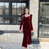 Women's Velvet-Style Mermaid Dress, Long Sleeves and Shaped Neckline