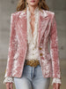 Women's Velvet-Style Blazer, Lapel Collar, Button Front and Long Sleeves