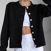Women's Regular Fit Viscose Solid Color Round Neck Long Sleeve Single Breasted Cardigan with Buttons for Fall Autumn in White
