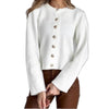 Women's Regular Fit Viscose Solid Color Round Neck Long Sleeve Single Breasted Cardigan with Buttons for Fall Autumn in White