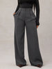 Women's Relaxed Fit Solid Color Polyester Wide Leg Pants with High Waist for Business Commute in Winter Gray