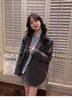 Women's Regular Fit Single Breasted Suit Collar Long Sleeve Casual Blazer with Buttons for Fall in Black Gray