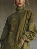Women's Suede-Style Dress, High Neck, Long Sleeves, Pockets and Fringe Hem